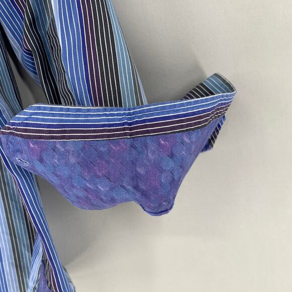 Scully Shirt Men XXL Blue Striped Print Long Sleeve Pearl Button Up Colorful - Picture 9 of 10